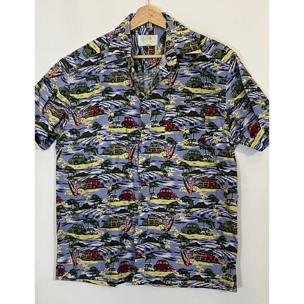 Hawaiian Men's Shirt Streamliner Wagon with Surfboards Size Small